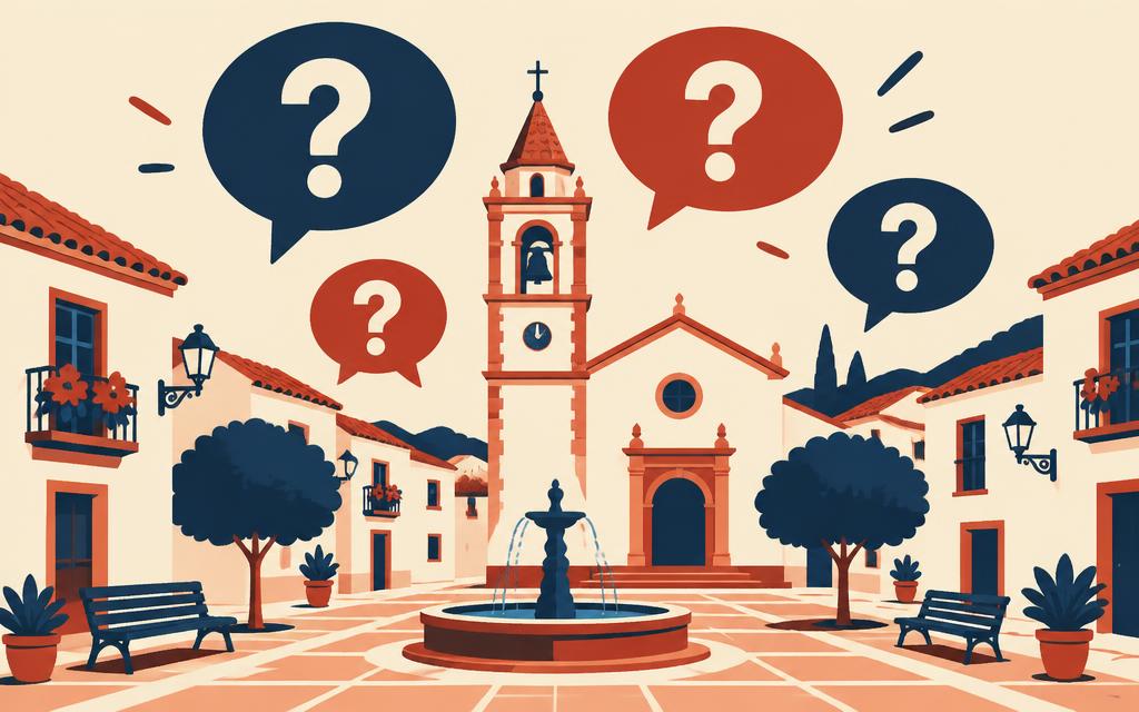Ilustración de una plaza con preguntas